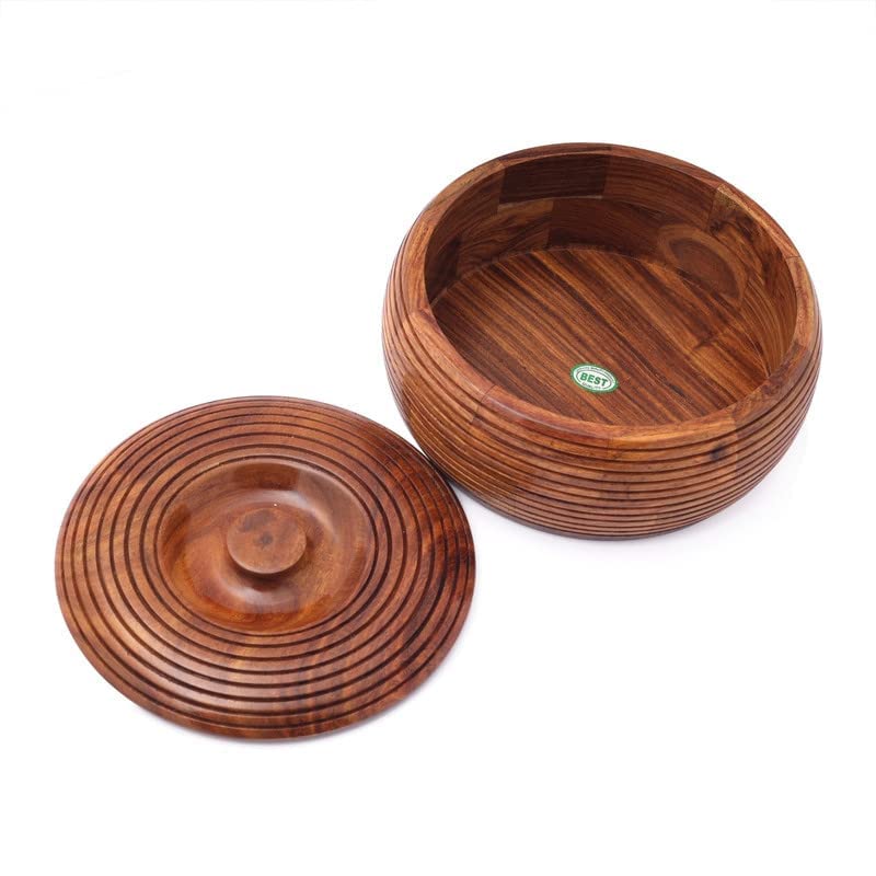 wooden spiral design casserole with lid chapati box/roti box/gift box kitchen, Brown